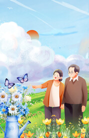 老年人相伴到老幸福美满海报背景