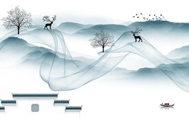 蓝色 人气中式山水 TIF分层