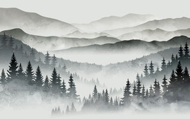 山水森林雾松远山电视背景墙