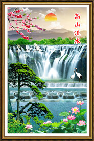 高山流水瀑布山水画