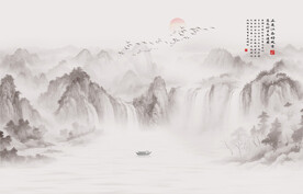 水墨山水画背景墙画