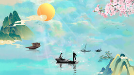 国潮山水轻舟已过万重山诗意背景