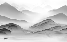 简约 灰色中式山水 TiF分层