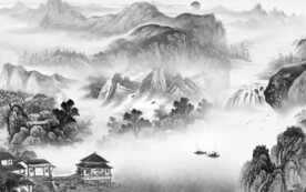 简约 灰色中式山水 TiF分层