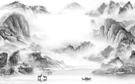 极简 灰色中式山水 TIF分层