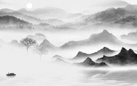 现代 灰色中式山水 TIF分层