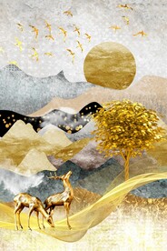 抽象金山麋鹿发财树