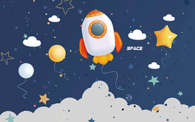 卡通太空火箭儿童房背景墙