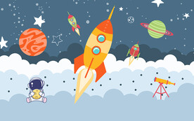 卡通星空火箭儿童房背景墙