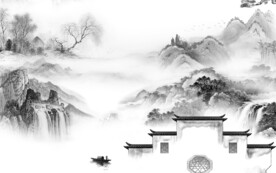 别墅 中式灰色山水 TiF分层