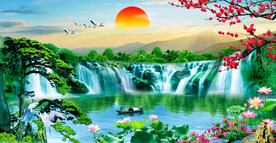 迎客松山水画旭日东升装饰画