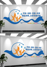 蓝色企业标语文化墙