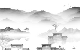 最新 灰色意境山水 TiF分层