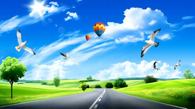 蓝天白云草地公路