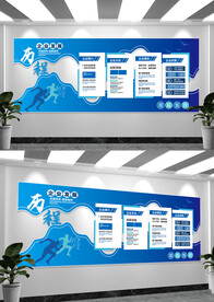 蓝色企业发展历程背景墙