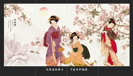 新中式花鸟画仕女图背景墙画