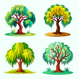 卡通矢量绿色植物茂盛树木