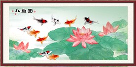 荷花九鱼图 