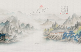 中式工笔国画山水图