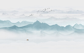 中式禅意水墨山水画