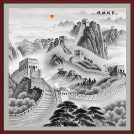 水墨国画长城