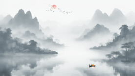 沙发背景山水画