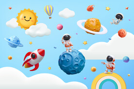 3D立体卡通宇航员太空星球背景