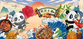功夫熊猫国潮美食背景墙壁画