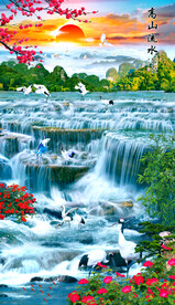 流水生财山水画