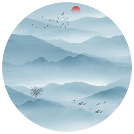 圆形山水画装饰画