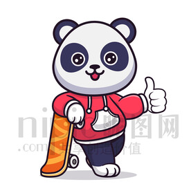 可爱卡通玩滑板的大熊猫