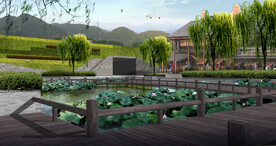 公园湖边景观效果图PSD