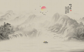 国画山水情背景墙