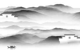 简约 淡雅灰色山水 TiF分层