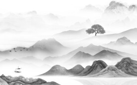 中式 灰色高清山水 TiF分层