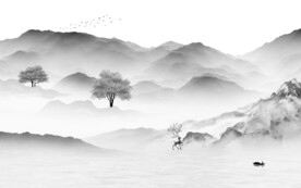 淡雅 新品灰色山水 TIF分层