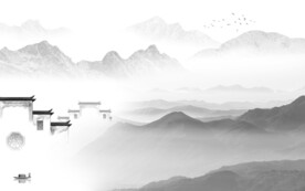 意境 客厅灰色山水 TiF分层