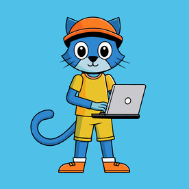 矢量动物手拿电脑的猫咪