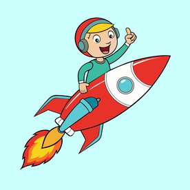 矢量人物坐在火箭上的男孩