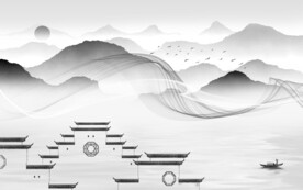 简约 奢雅灰色山水 TIF分层