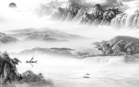 最新 淡雅灰色山水 TIF分层