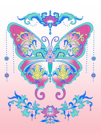 婚礼传统纹样蝴蝶上色稿