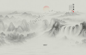 新中式山水画背景墙