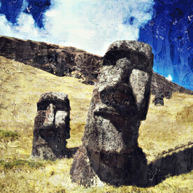 世界名胜古迹 复活节岛油画效果