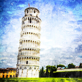 世界名胜古迹 比萨斜塔油画效果