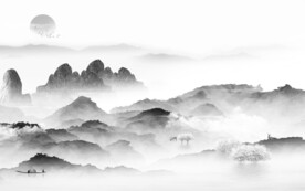 简约 灰色山水墙画 TIf分层