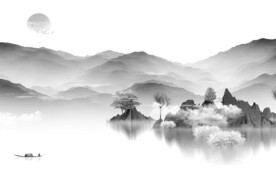 最新 灰色山水墙画 TIf分层