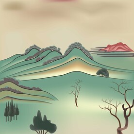 敦煌壁画青山绿水图