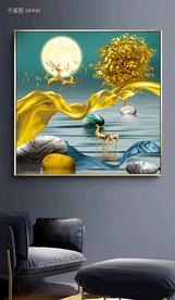 中式石来运转山水装饰画