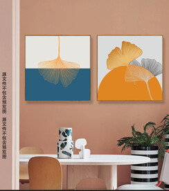 手绘金色银杏叶子抽象轻奢装饰画